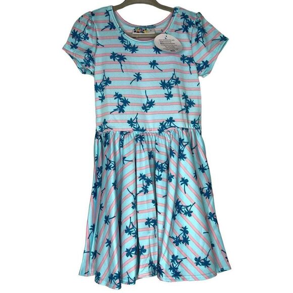 NEW Dot Dot Smile Blue Stripe Palm Tree Cap Sleeve Dress 2T - Picture 1 of 7